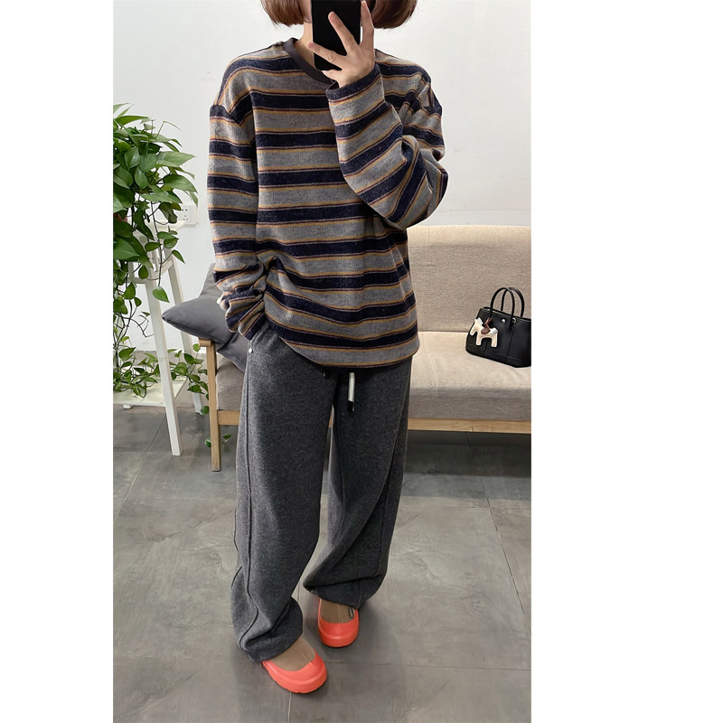 撞色条纹休闲长袖T恤叠穿打底衫