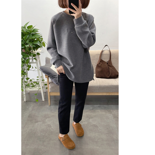 开叉打底衫 欧洲站 卫衣 薄绒磨毛双面空气绒圆领中长款 老客B入