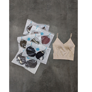 出日原单 内里桑蚕丝高端螺纹一体杯吊带背心U型美背少女文胸内衣