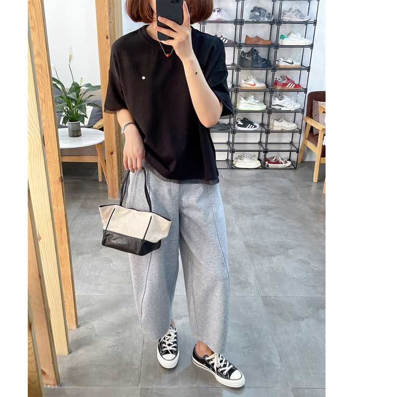 续加XUJIA款欧根纱拼接短袖T恤女