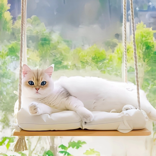 实木猫吊床悬挂式带吸盘带垫子窗户猫爬架猫窝秋千晒太阳神器出口