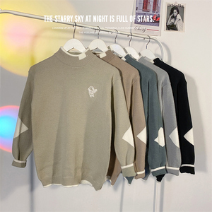 86711-P55秋冬男士个性卡通圆领毛衣韩版潮流保暖外套针织毛衫图片