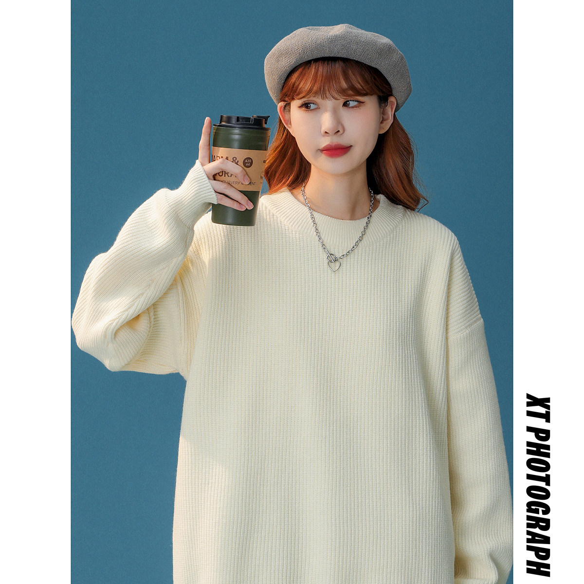 M869-P55毛衣男秋冬季宽松韩版潮流纯色针织衫港风圆领休闲情侣，男装针织衫/毛衣，电商D310（原电商305）