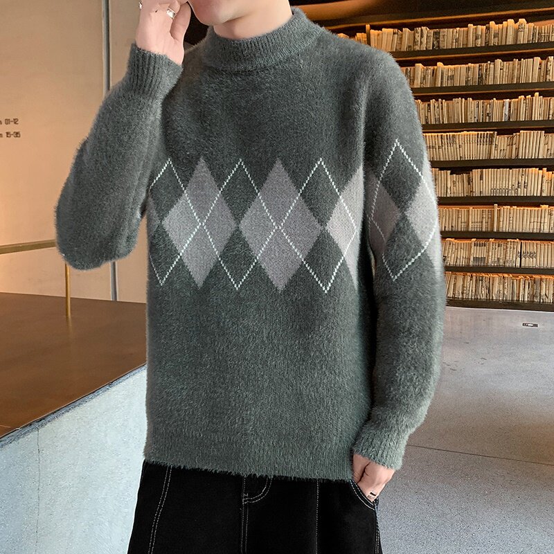 79329-P60毛衣男士半高领新款潮流针织衫秋冬季加厚保暖图片