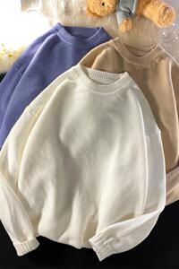 M701-P43冬季港风宽松新款情侣休闲毛衣男ins潮纯色针织衫男士图片