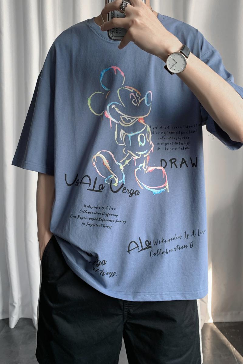 2851-P45短袖韩版港风夏季新款印花圆领宽松t恤男女情侣半袖,男装T恤,电商D310（原电商305）
