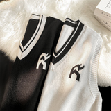 M092-P48针织背心男秋冬字母V领毛衣男马甲冬季ins宽松日系慵懒，男装背心/马甲，电商D310（原电商305）