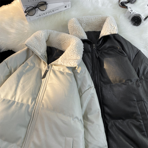 9291-98冬季情侣装加厚立领棉服女潮港风冬装PU皮棉衣外套男