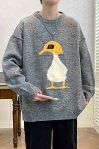 83931-P55毛衣男冬季加厚圆领青少年学生小鸭子宽松大码慵懒风