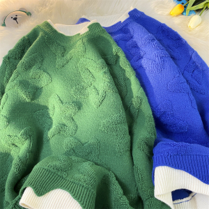 68272-P70美式高街星星字母圆领毛衣男女潮牌宽松慵懒针织衫图片