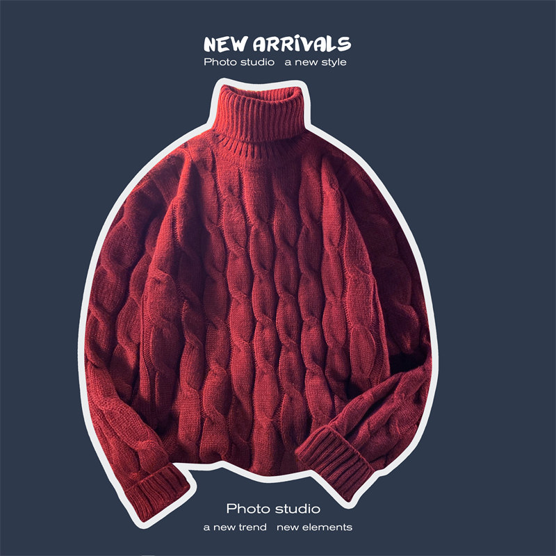 9624-P45复古潮牌花毛衣男宽松痞帅高领休闲圆领针织毛线衣，男装针织衫/毛衣，电商D310（原电商305）