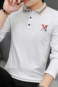 6630秋季男装长袖t恤纯棉翻领POLO衫男士潮流体桖有领带领图片