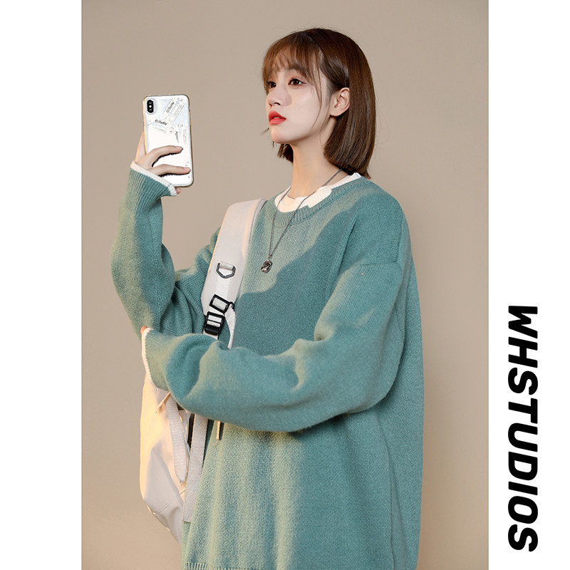 Y601-P55毛衣男秋冬季厚款宽松韩版潮流针织衫港风圆领休闲情侣，男装针织衫/毛衣，电商D310（原电商305）