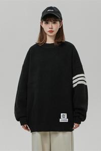 M890-P55百搭针织衫条纹圆领宽松毛衣开衫外套男女情侣装