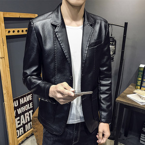X812-P85韩版修身皮衣男士商务休闲西装皮外套春秋薄款修身夹克男,男装皮衣,电商D310（原电商305）