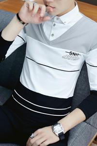 灰沙发8825-P50秋衣男士长袖t恤纯棉青年翻领polo衫打底衫男小衫图片