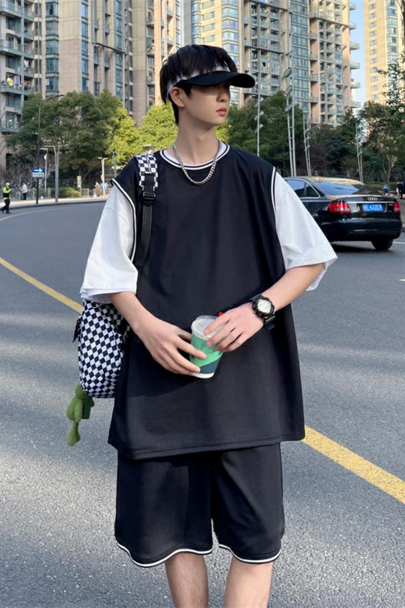 现货现货TZ01-P40篮球服套装女生假两件宽松球衣男比赛队服运,男装T恤,电商D310（原电商305）