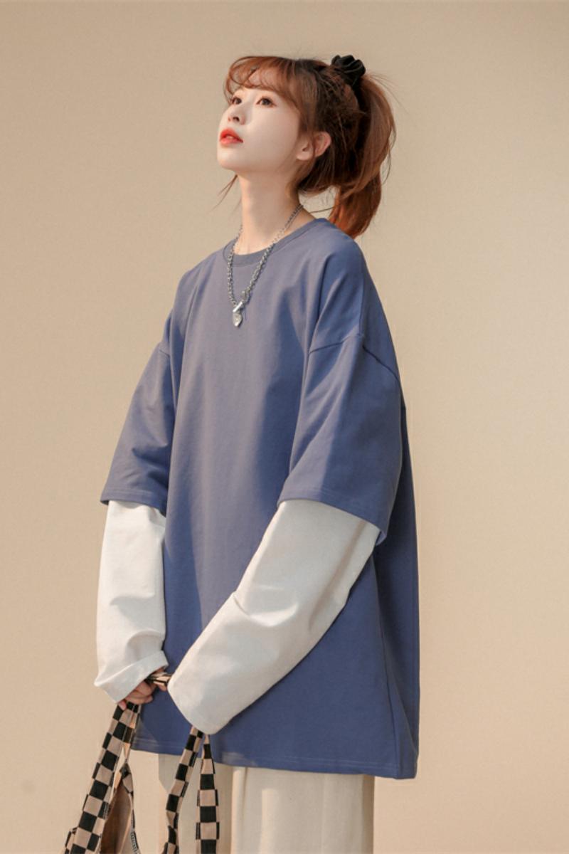 中性风8521假两件卫衣男春季韩版潮流新款纯色外套宽松设计感,男装卫衣,电商D310（原电商305）
