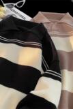 2602-P58日系慵懒复古宽松polo领条纹毛衣男女秋冬2023新款翻领，男装针织衫/毛衣，电商D310（原电商305）