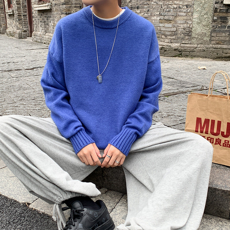 M701-P43纯色毛衣男士秋冬季外套休闲宽松针织衫情侣港风男装，男装针织衫/毛衣，电商D310（原电商305）