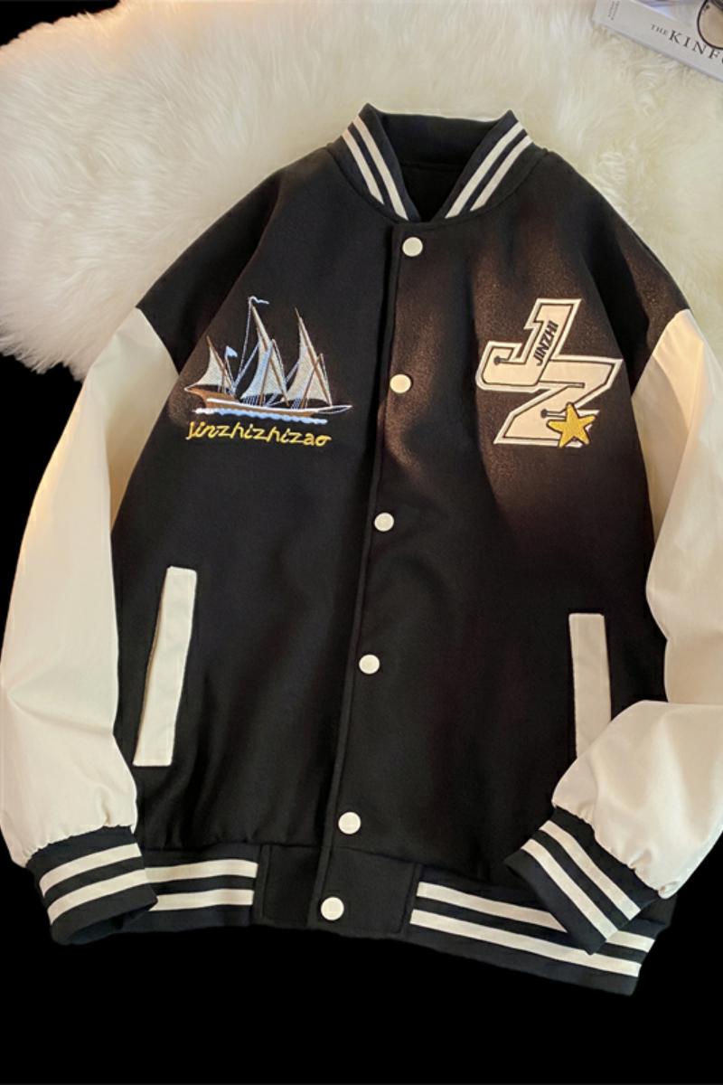 JK27-P75拼接撞色棒球服男秋季2022新款宽松潮牌港风休闲夹克外套,男装夹克,电商D310（原电商305）