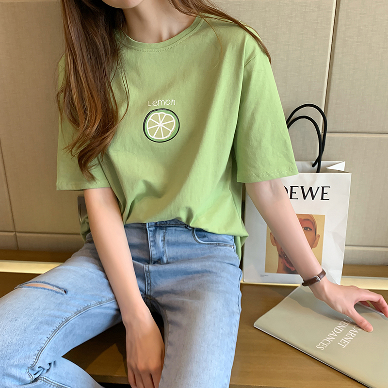 Pure cotton summer style, loose Hong Kong style, round neck T-shirt, female short sleeve, versatile for students