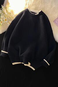 Y601-P58冬季新款情侣装男女宽松圆领套头毛衣针织衫港风图片