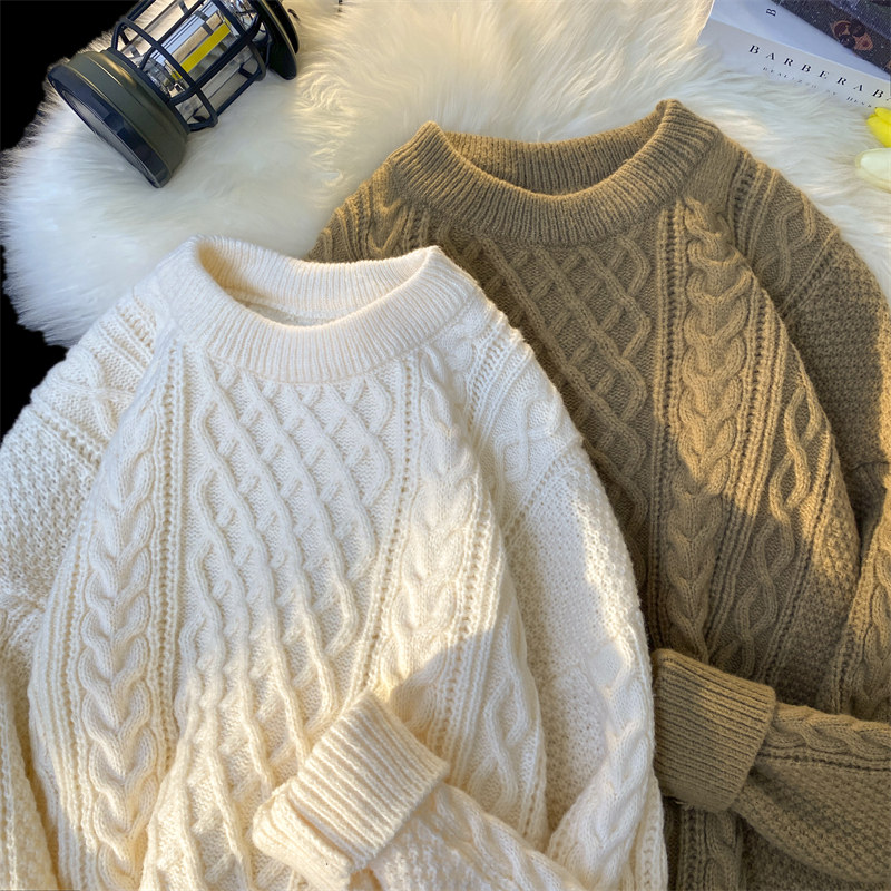 68267-P58纯色花毛衣男秋冬季港风潮牌设计感针织衫慵懒风宽松，男装针织衫/毛衣，电商D310（原电商305）