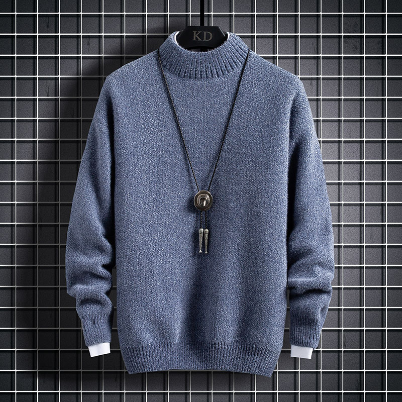 T-shirt men's middle neck thick autumn dress Korean loose half high neck sweater student solid sweater