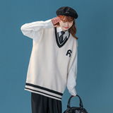 M092-P48V领撞色字母针织马甲女秋冬宽松百搭学院风毛衣叠穿背心，男装背心/马甲，电商D310（原电商305）