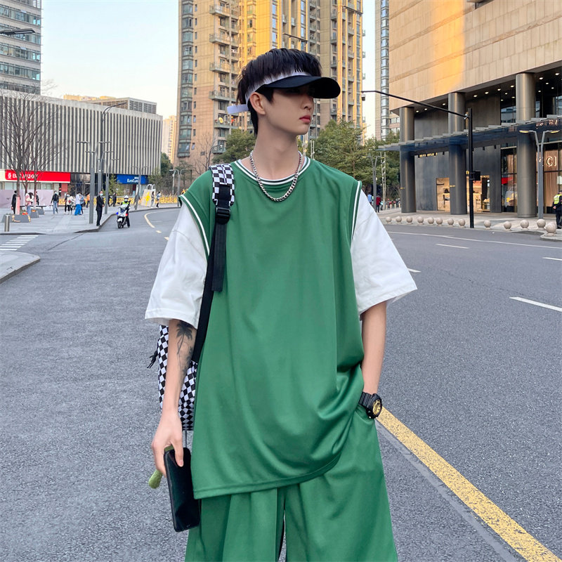 现货现货TZ01-P40篮球服套装女生假两件宽松球衣男比赛队服运,男装T恤,电商D310（原电商305）