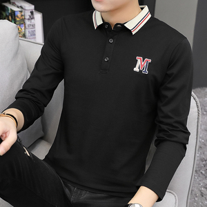 6630秋季长袖T恤男士翻领男装休闲纯棉秋有领polo衫潮流