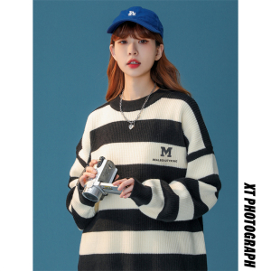 M853-P55针织衫男士条纹宽松毛衣新款潮流男生秋冬装打底毛衫,男装针织衫/毛衣,电商D310（原电商305）