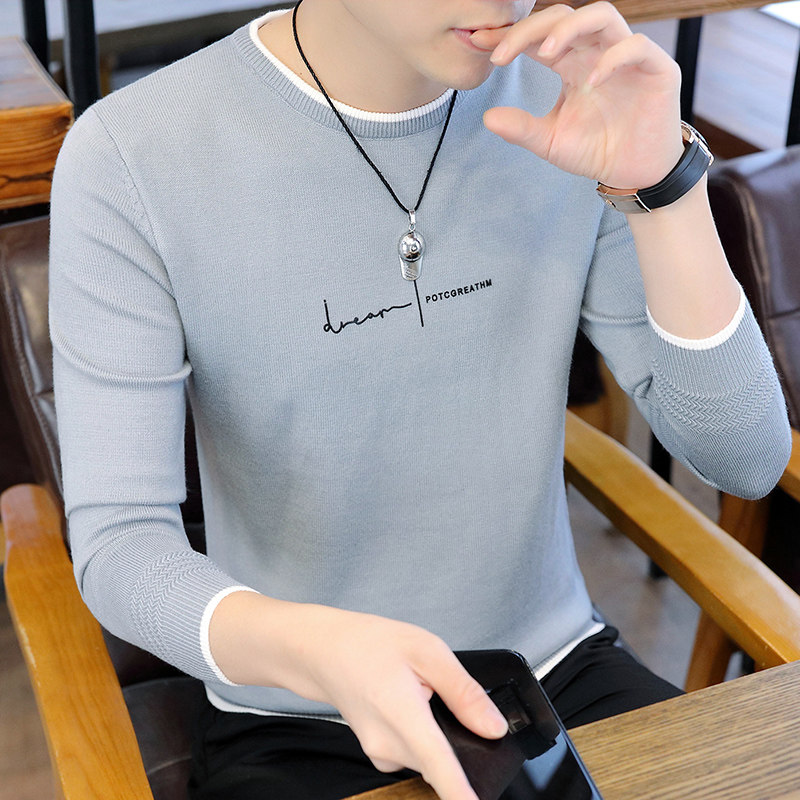 5840-P35男士长袖毛衣秋季韩版修身圆领男装潮牌时尚百搭打底衫，男装针织衫/毛衣，电商D310（原电商305）