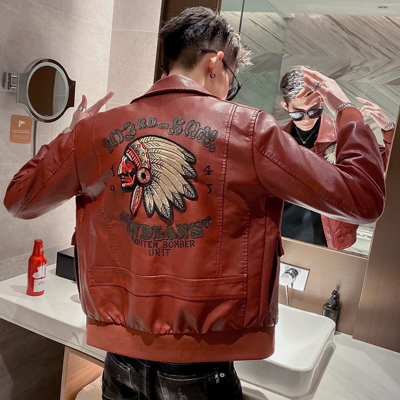 JK051-P110社会精神小伙痞帅皮衣男修身帅气皮夹克红外套，男装皮衣，电商D310（原电商305）