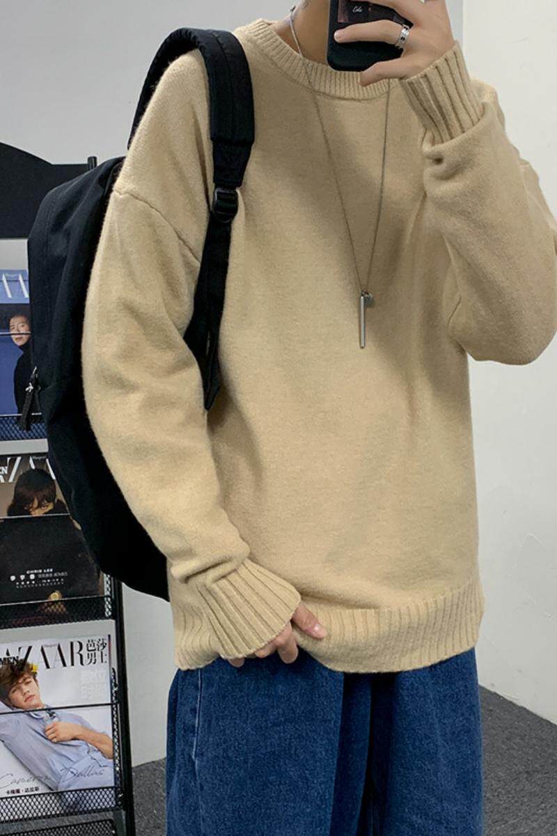 M701-P40纯色男士毛衣春秋圆领休闲潮流ins港风秋季宽松针织衫,男装针织衫/毛衣,电商D310（原电商305）