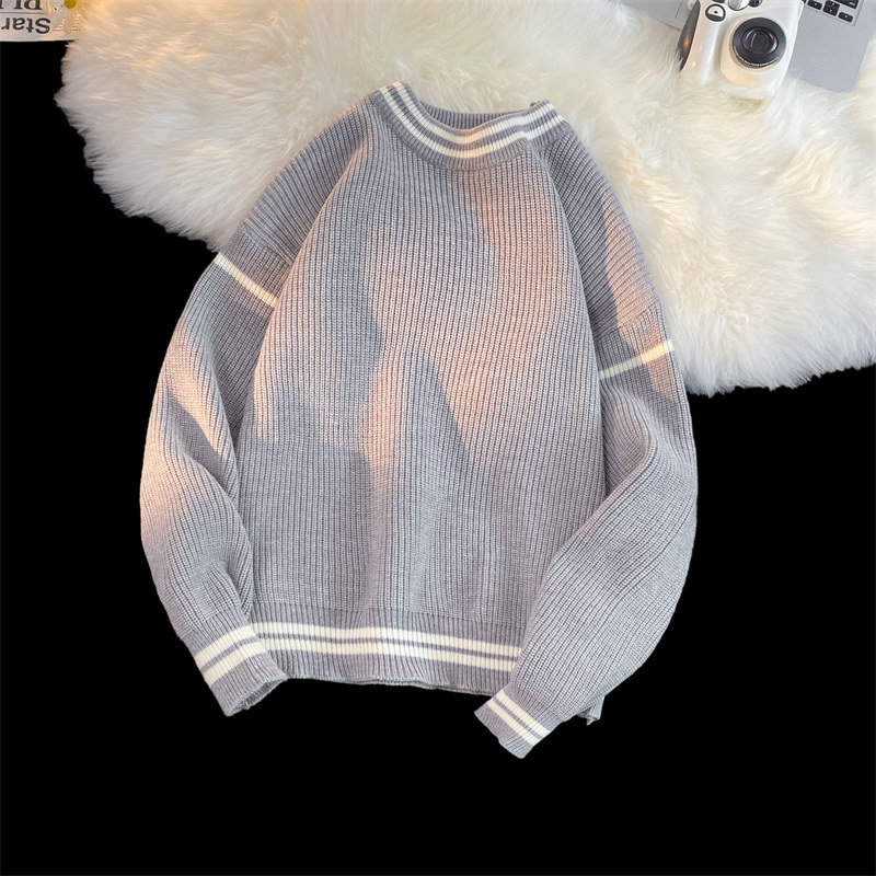 M858-P55港风复古圆领毛衣男士加厚长袖针织衫宽松休闲线衣外套，男装针织衫/毛衣，电商D310（原电商305）