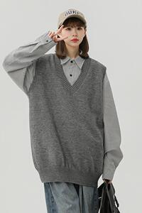 2099-P45学院风V领毛衣男麻花针织衫背心ins潮牌无袖外搭马甲图片