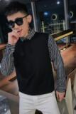 8571-P60假两件男潮流条纹毛衣网红修身衬衫领针织衫，男装针织衫/毛衣，电商D310（原电商305）