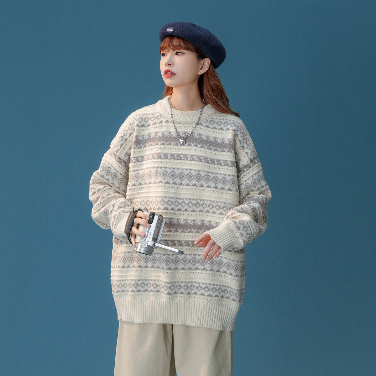 M868-P55复古秋冬情侣款针织衫潮牌设计小众毛衣港风ins男装，男装针织衫/毛衣，电商D310（原电商305）