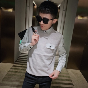 8581-P65毛衣男社会精神小伙修身百搭打底针织衫潮流假两件毛线衣图片