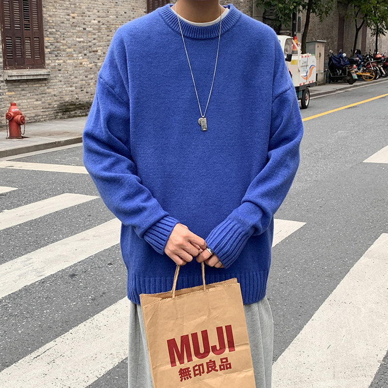 M701-P40纯色男士毛衣春秋圆领休闲潮流ins港风秋季宽松针织衫,男装针织衫/毛衣,电商D310（原电商305）