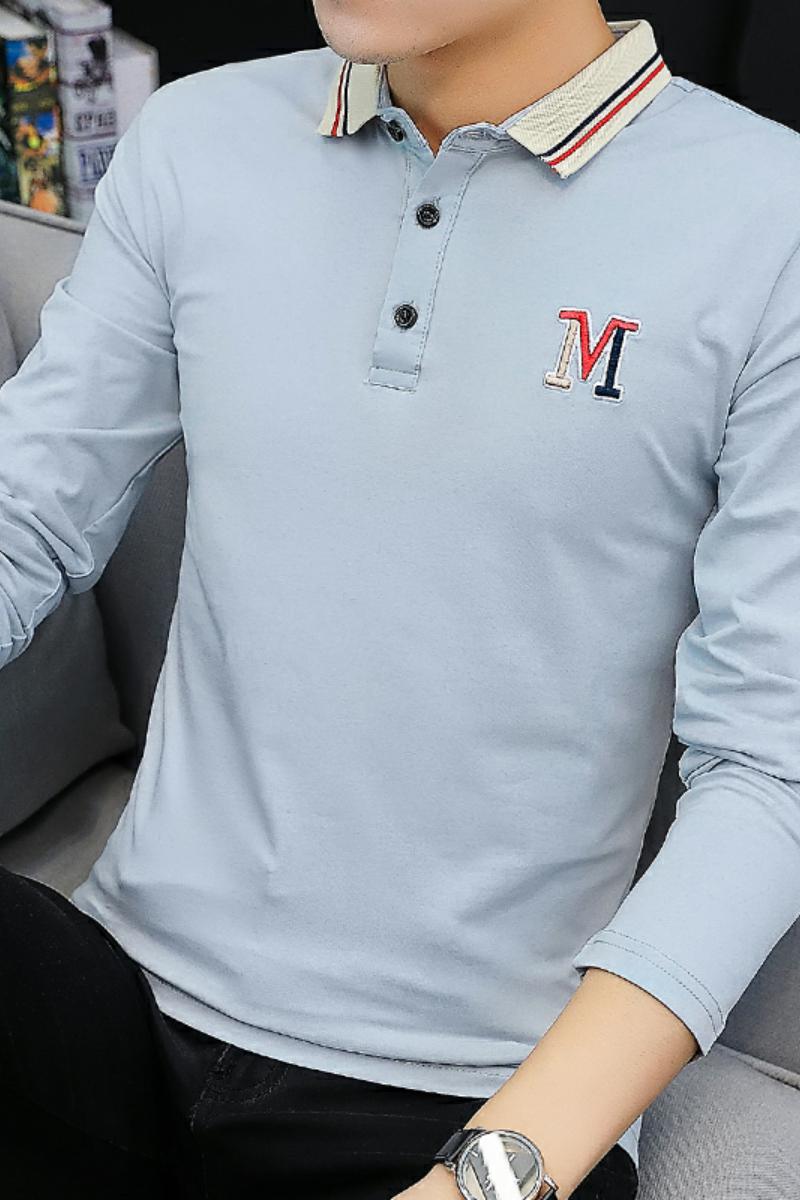 6630长袖翻领T恤男装秋冬季韩版修身有领纯棉潮流Polo衫,男装卫衣,电商D310（原电商305）