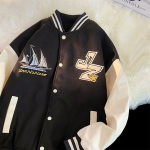 JK27-P75潮牌撞色夹克外套男士春秋季港风ins潮流棒球服百搭休闲图片
