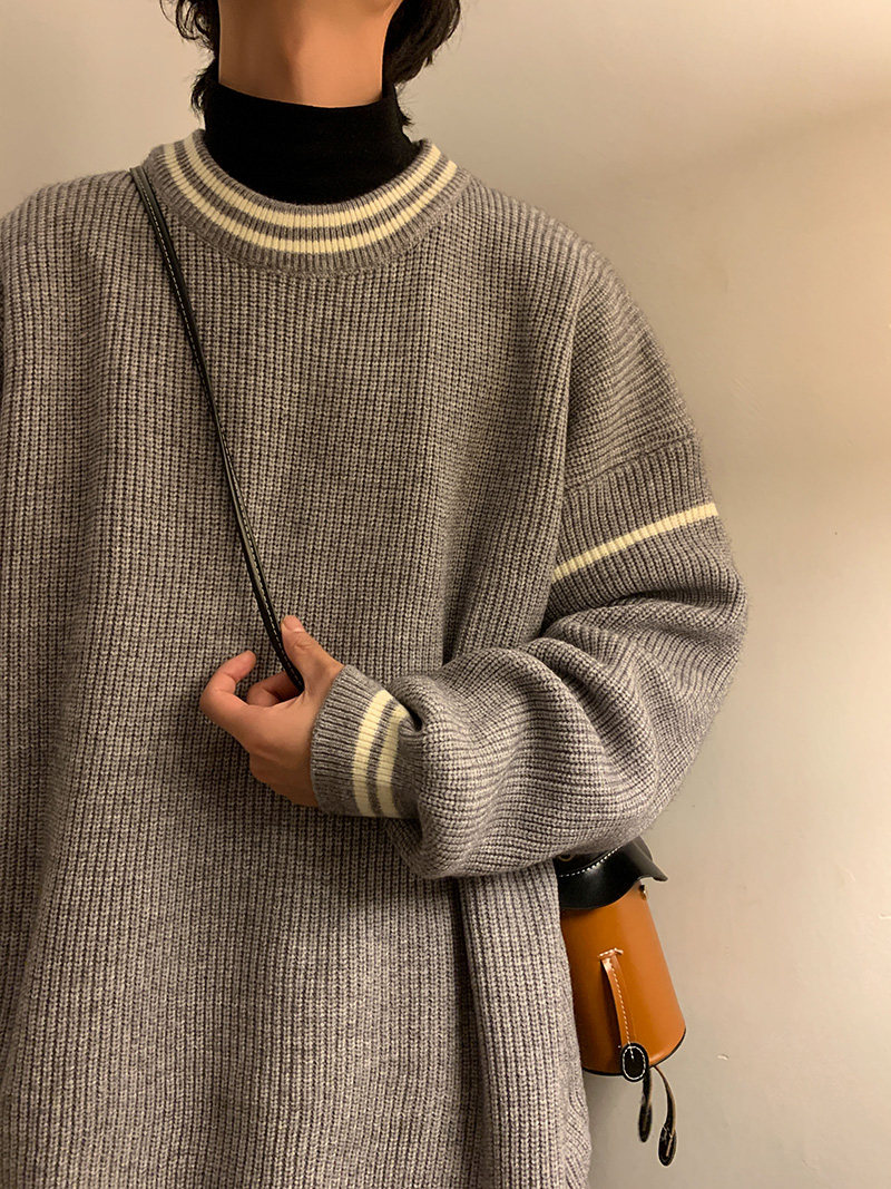 M858-P55毛衣男秋冬季大码打底衫潮流内搭ins港风宽松针织衫，男装针织衫/毛衣，电商D310（原电商305）