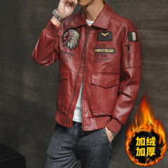Leather jacket men's autumn and winter simulation leather locomotive soft leather coat men's trend of plush thickening