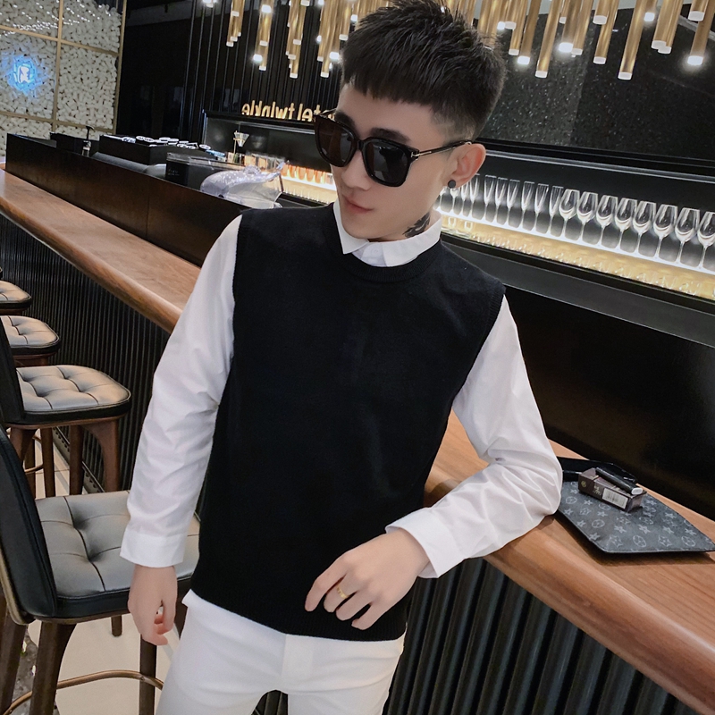 Fake two sweaters men's Korean version trend social spirit guy net red personality long sleeve T-shirt