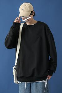 8501-P25男生蓝色假两件t恤男长袖圆领印花新款卫衣秋季打底衫图片