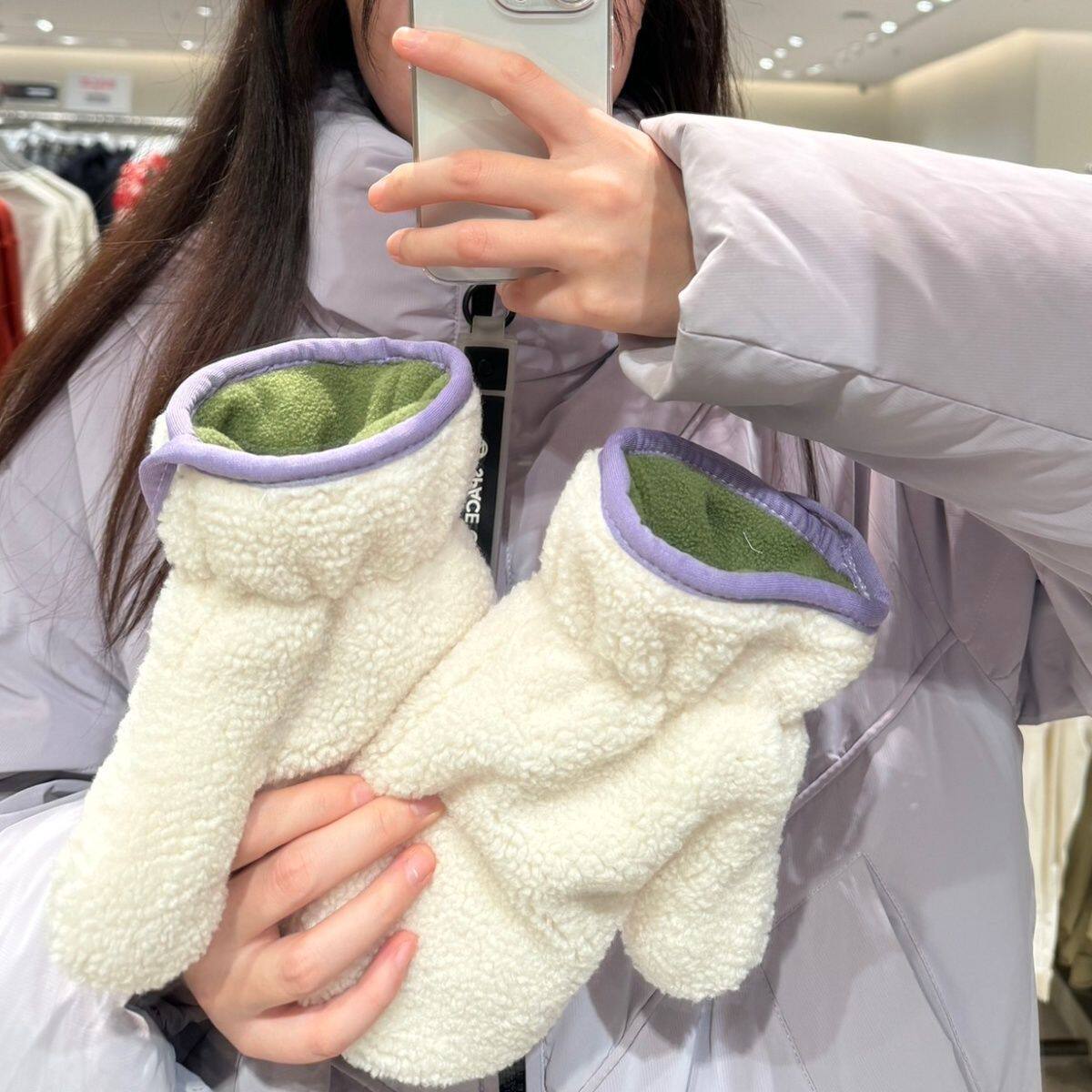 手套女冬季加厚羊羔双层加绒防寒全包连指可爱ins高颜值毛毛软妹