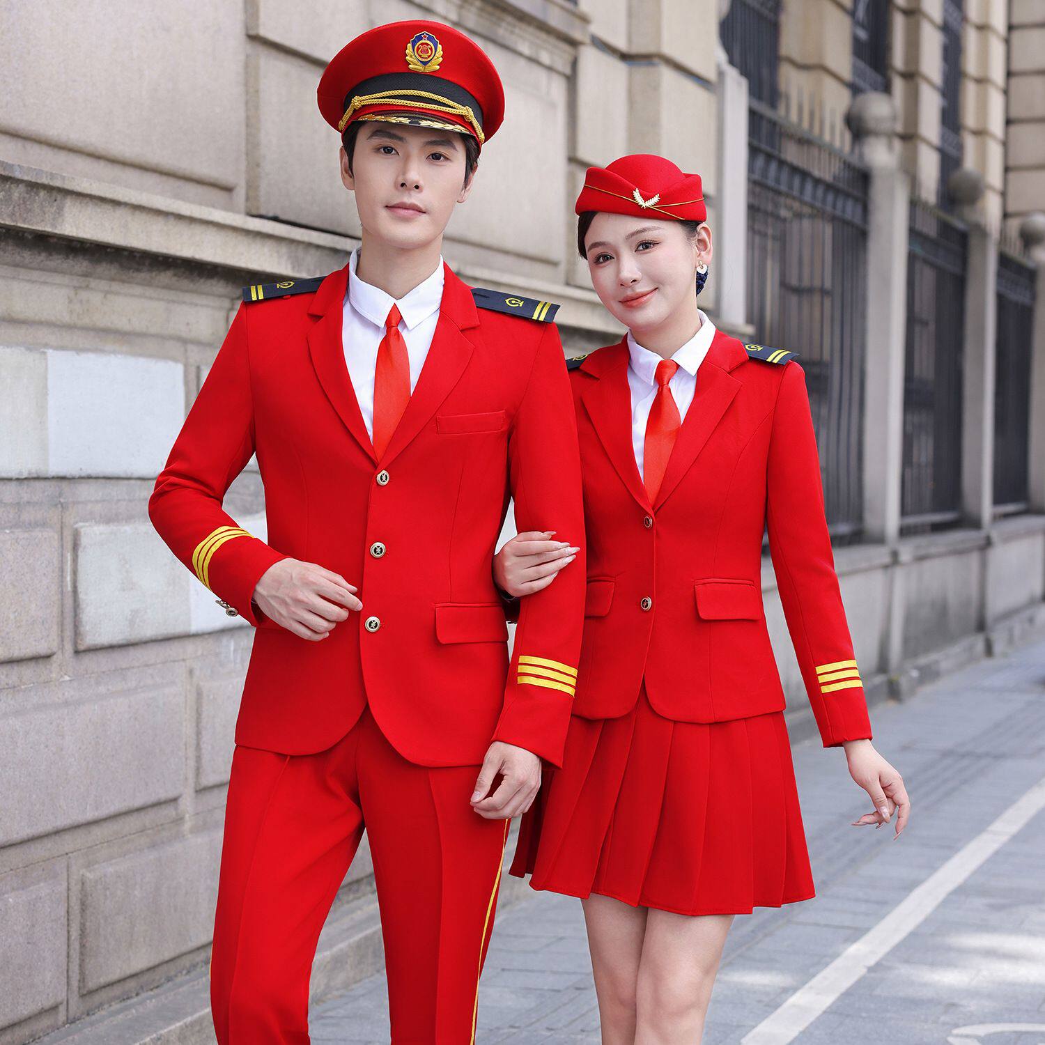 秋冬男女保安迎宾工装空少机长制服军鼓演出服高铁乘务员接待工作